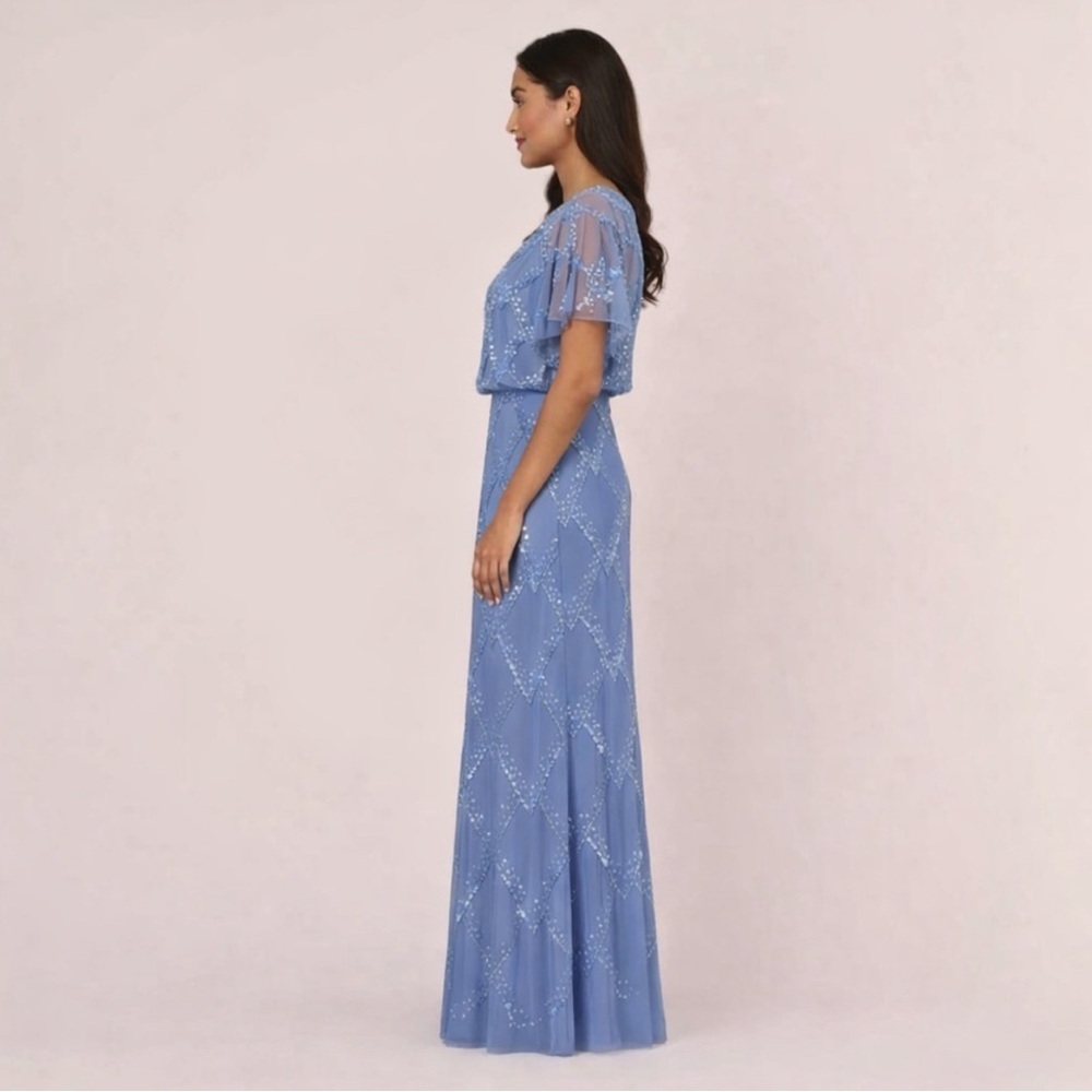 Adrianna Papell Beaded Blouson French Blue Gown NWT SZ 14W MOB Formal Dress GALA - Picture 2 of 8
